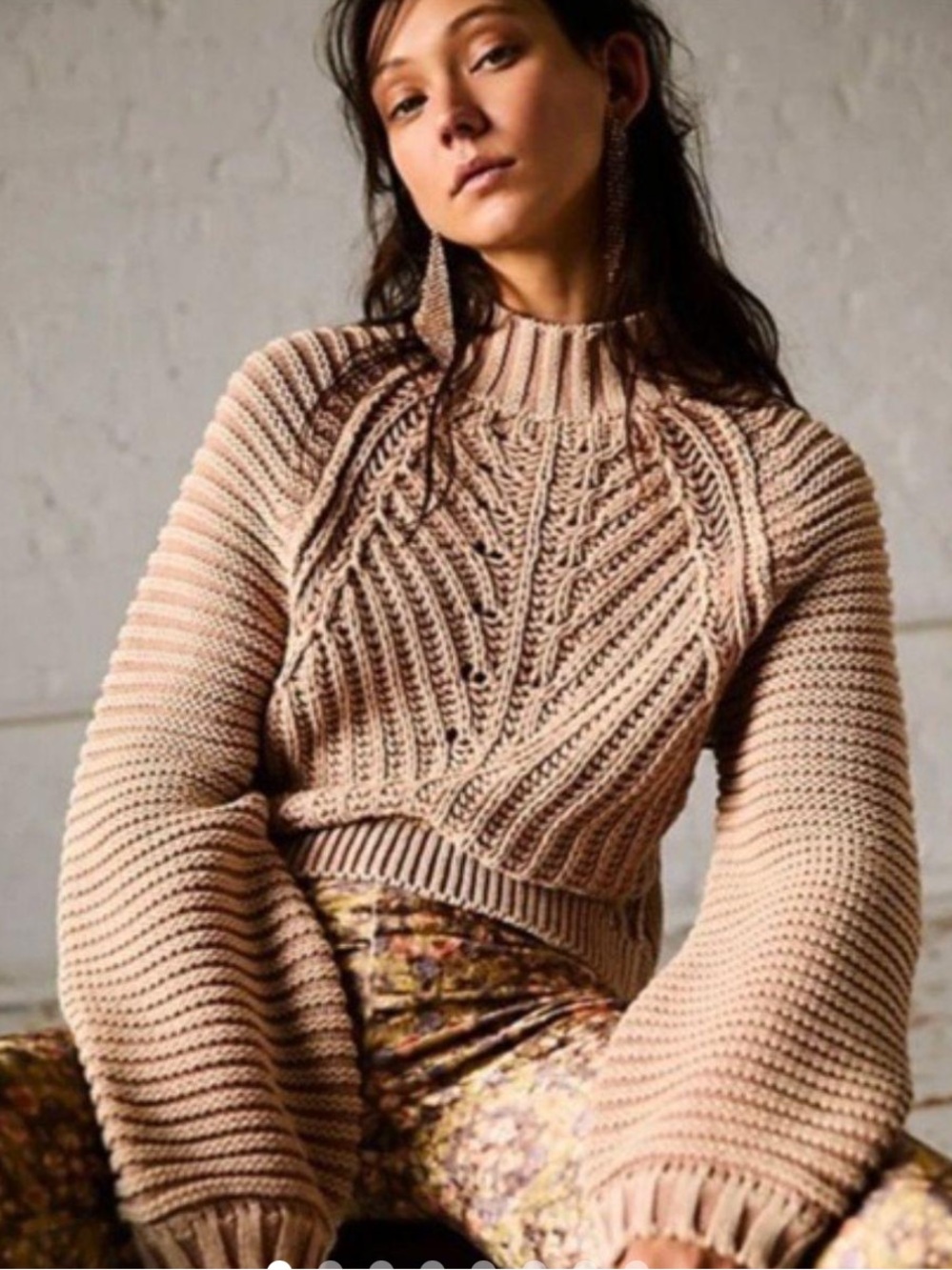 Free People Neutral Cable Knit Turtleneck Sweater - Taupe - Picture 2 of 8